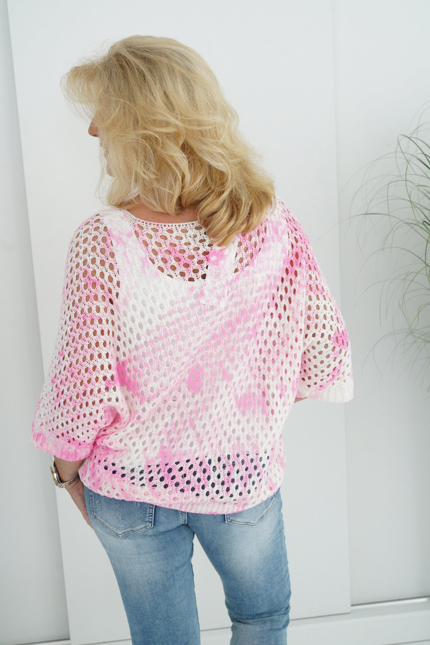 Pullover in Weiß-Neonpink (38-42+)