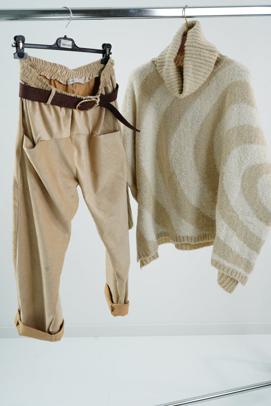 2er Bundle Rollkragenpullover & Joggpant (Beige-Töne)