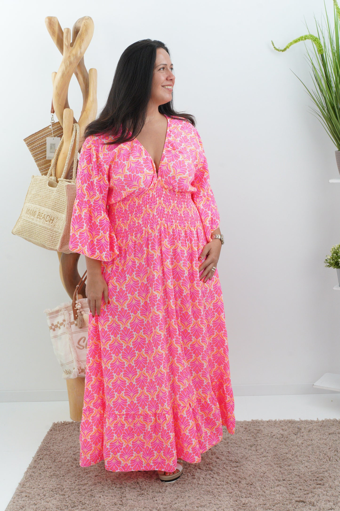 Kleid in Neon-Orange-Pink (40-44)
