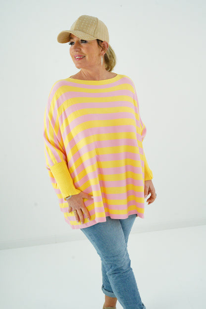 Pullover in Rosa-Gelb (38-48) Oversize