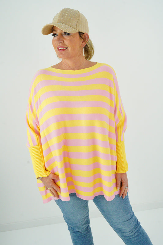 Pullover in Rosa-Gelb (38-48) Oversize