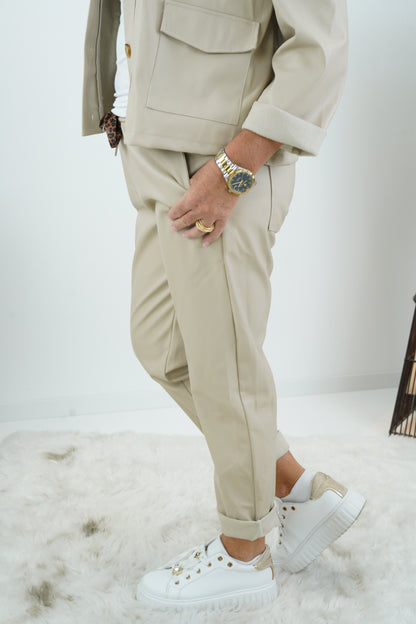 Kunstleder Joggpant in Beige (38-42+)