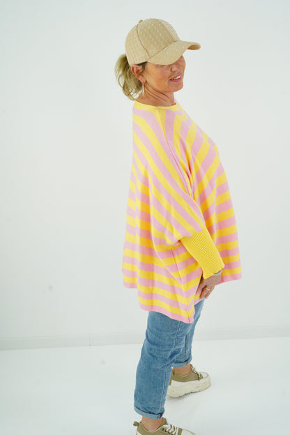 Pullover in Rosa-Gelb (38-48) Oversize