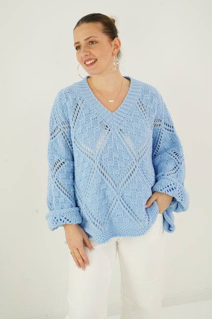 Strickpullover in Himmelblau (38-44)