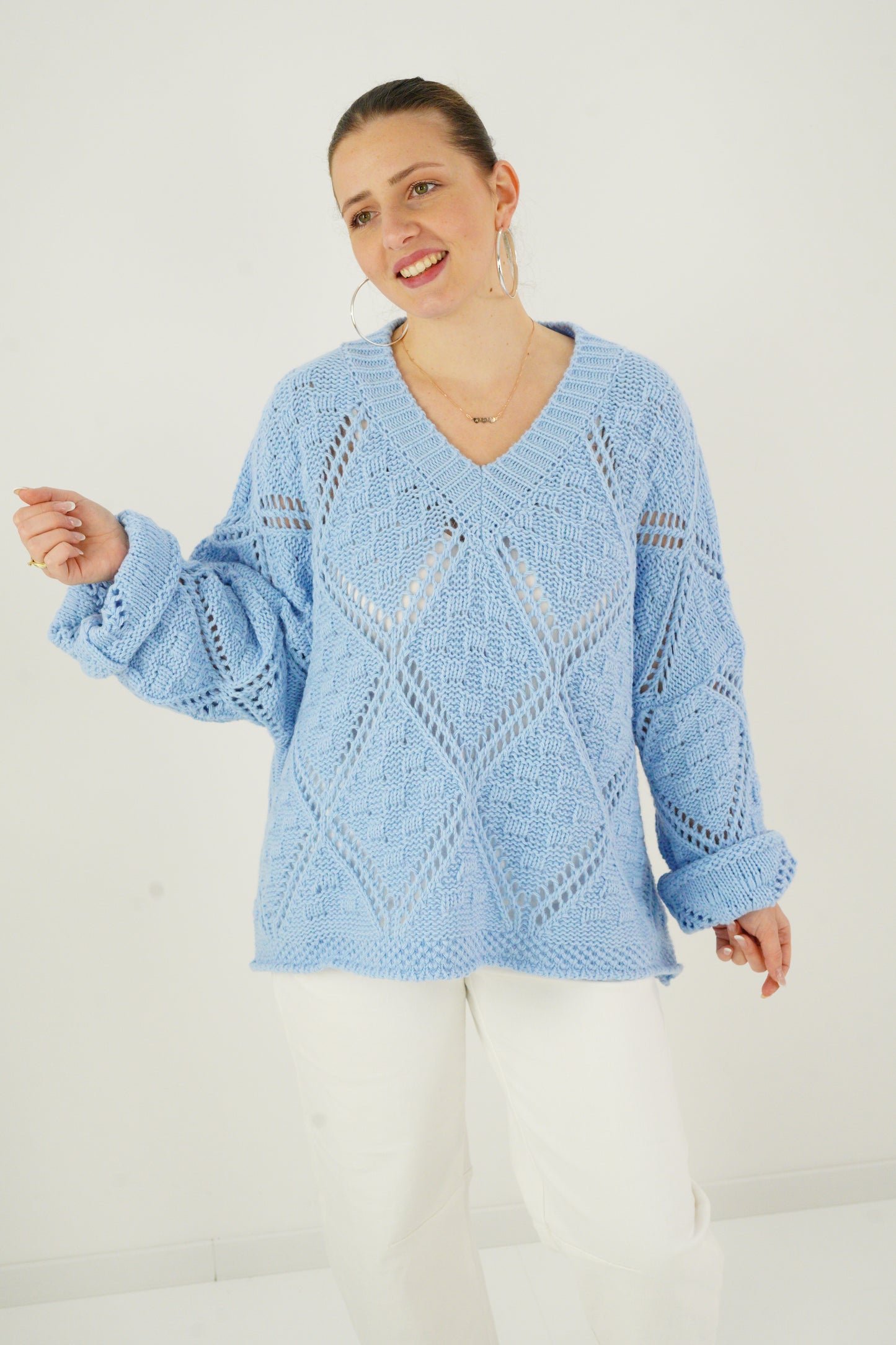 Strickpullover in Himmelblau (38-44)