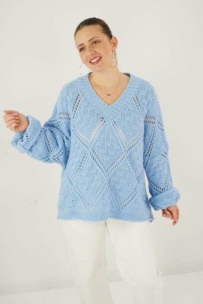 Strickpullover in Himmelblau (38-44)