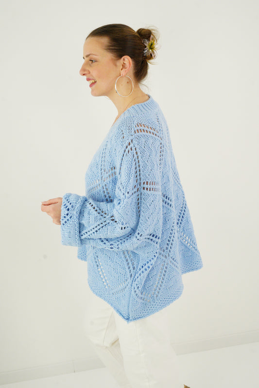 Strickpullover in Himmelblau (38-44)