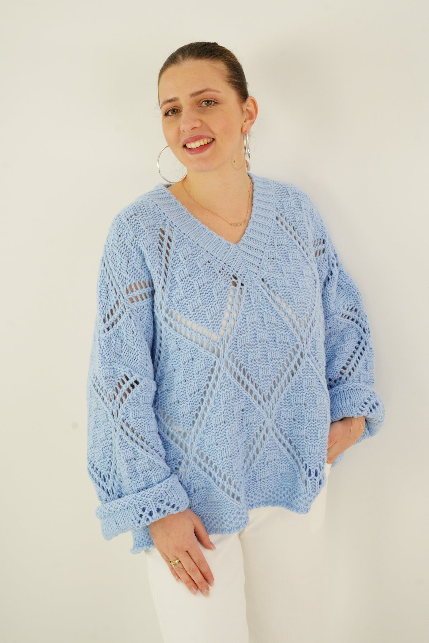 Strickpullover in Himmelblau (38-44)