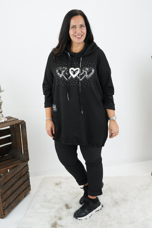 Long Sweatshirt in Schwarz (42-46+)