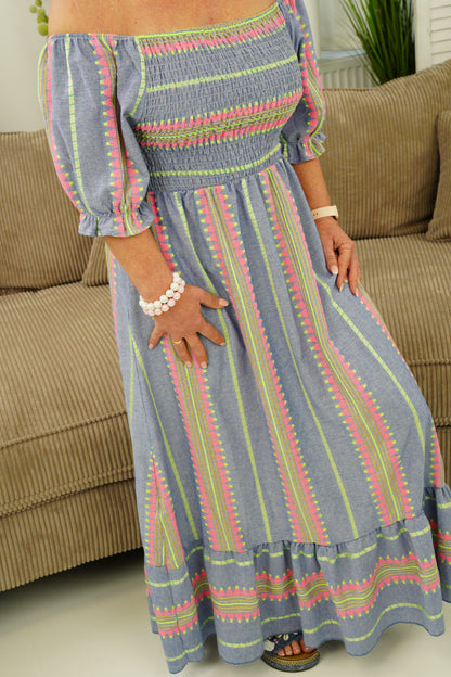 Kleid in blau-pink (36-40+)