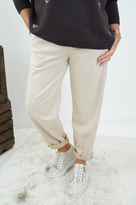 Kunstleder Joggpant in Beige (38–42)