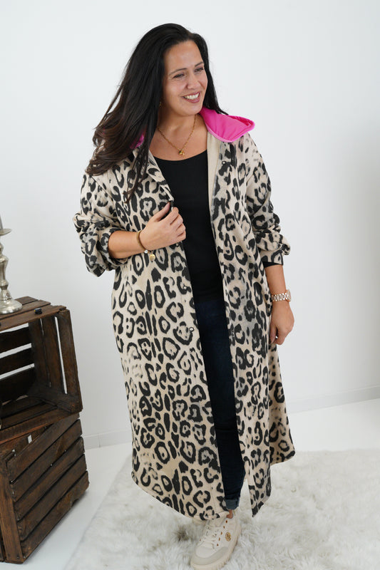 Sweat Mantel in Leo-Beige mit Neonpink (40-46)
