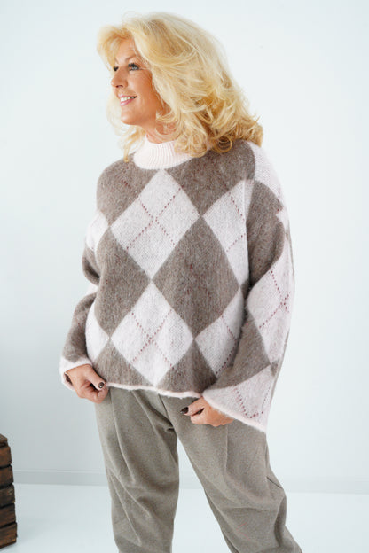 Pullover in Taupe mit Rose (38-42+)