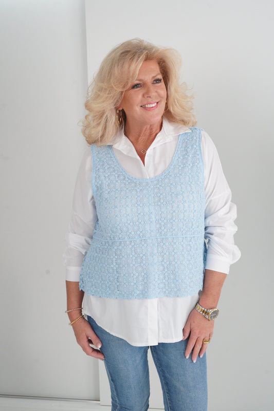 Häkel-Top in Hellblau (38-42)