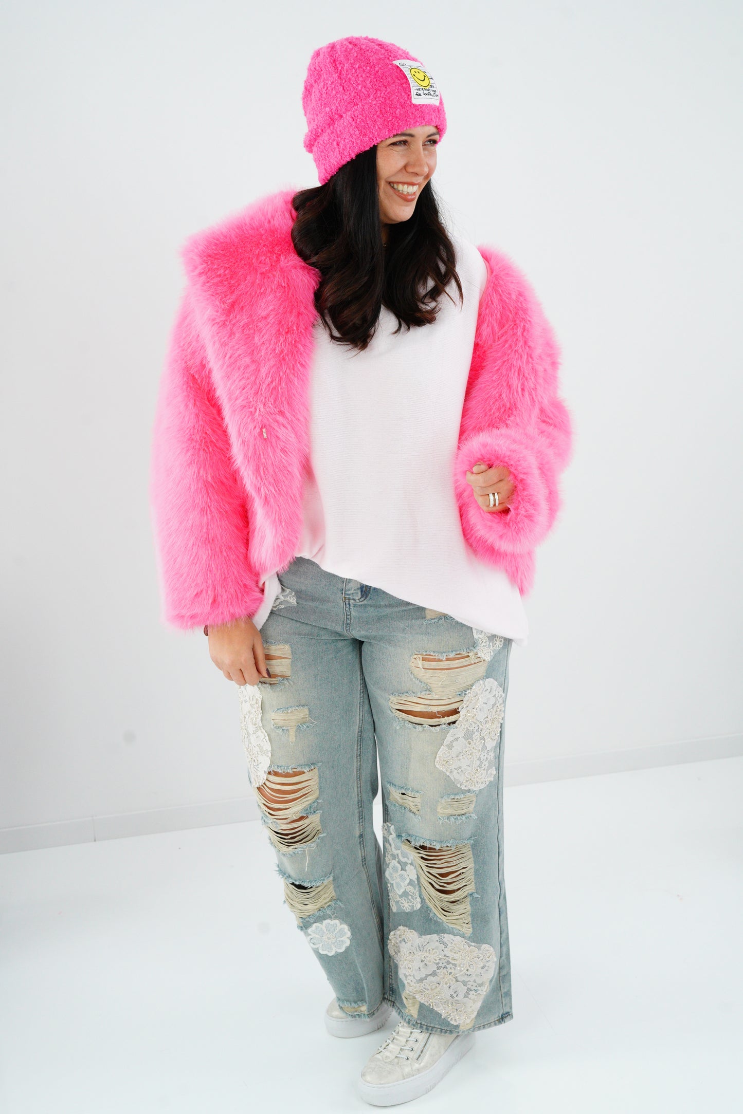 Webpelz-Jacke in Neon-Pink (40-42+)