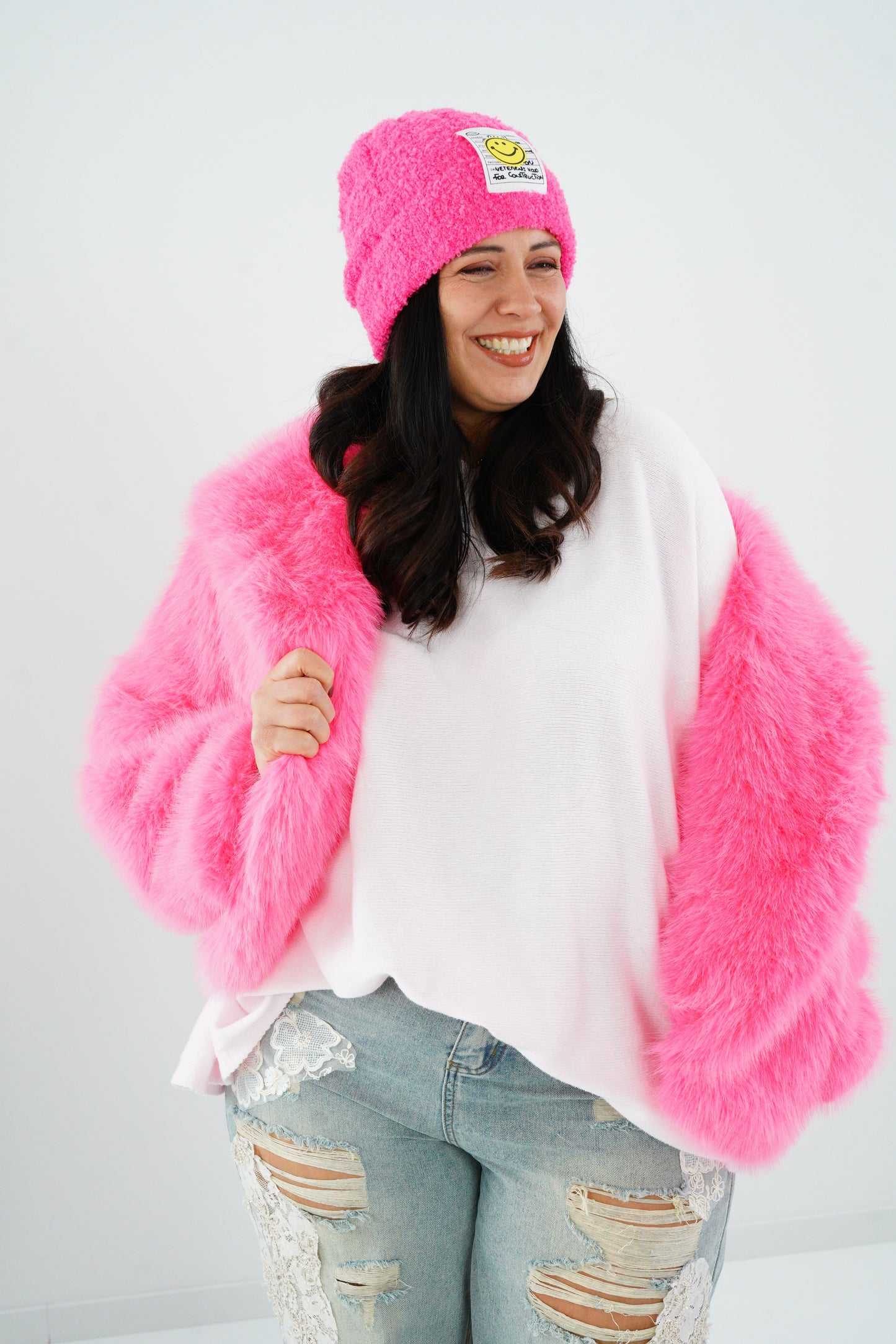 Webpelz-Jacke in Neon-Pink (40-42+)