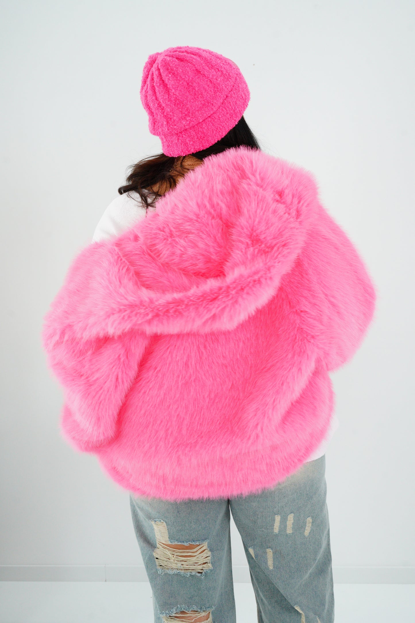 Webpelz-Jacke in Neon-Pink (40-42+)