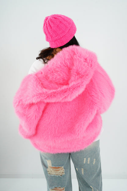 Webpelz-Jacke in Neon-Pink (40-42+)