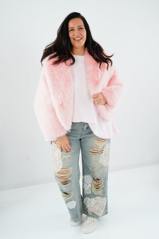 Webpelz-Jacke in Rose (40-42+)