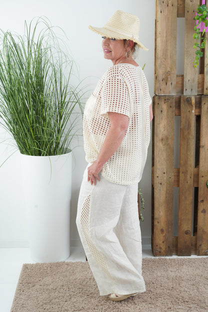 Netz-Shirt in Creme-Gold (38-42)