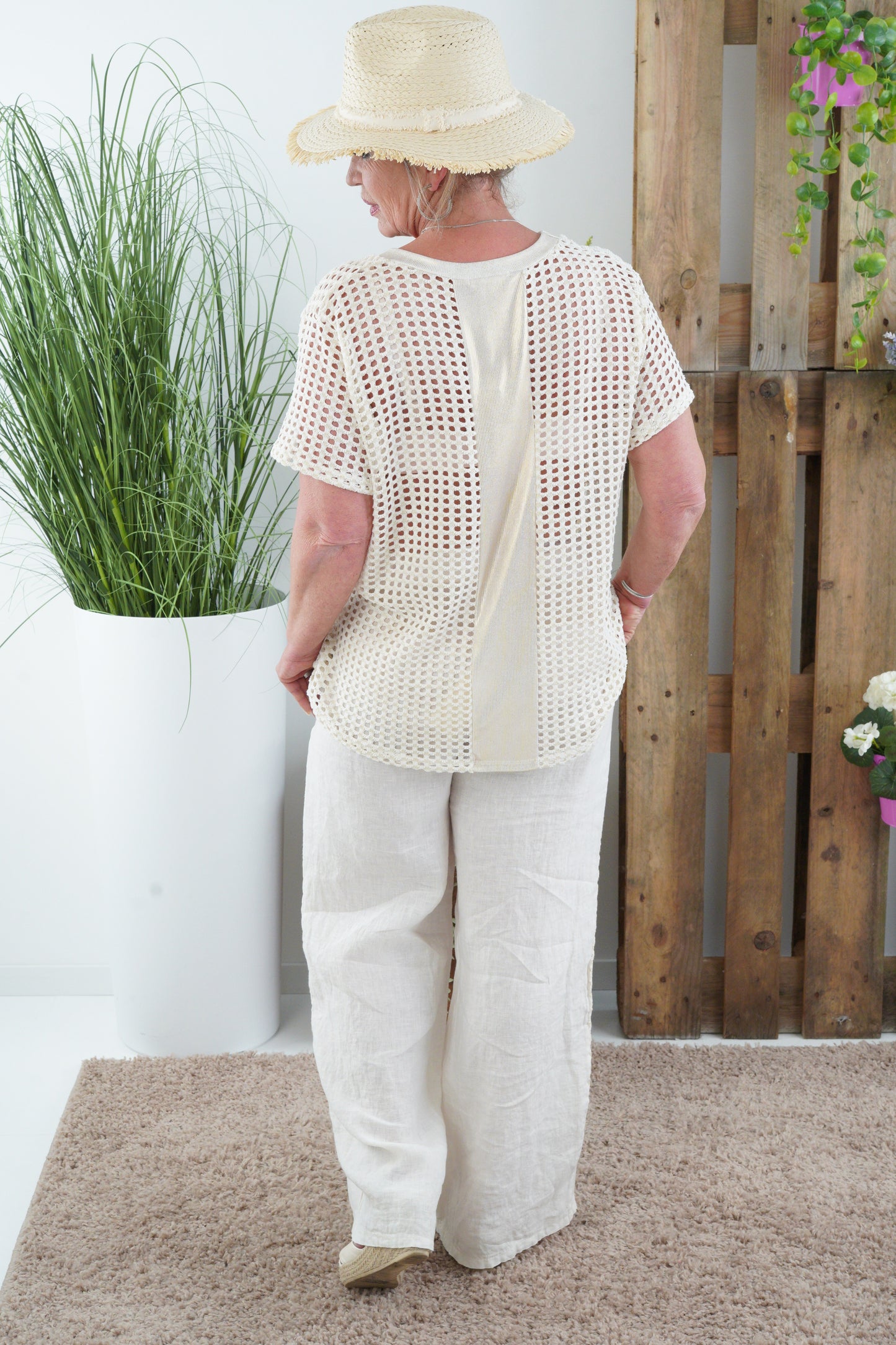 Netz-Shirt in Creme-Gold (38-42)
