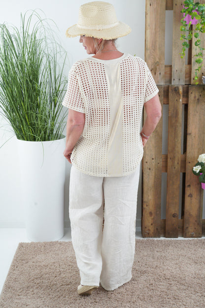 Netz-Shirt in Creme-Gold (38-42)