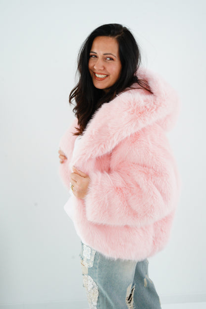 Webpelz-Jacke in Rose (40-42+)