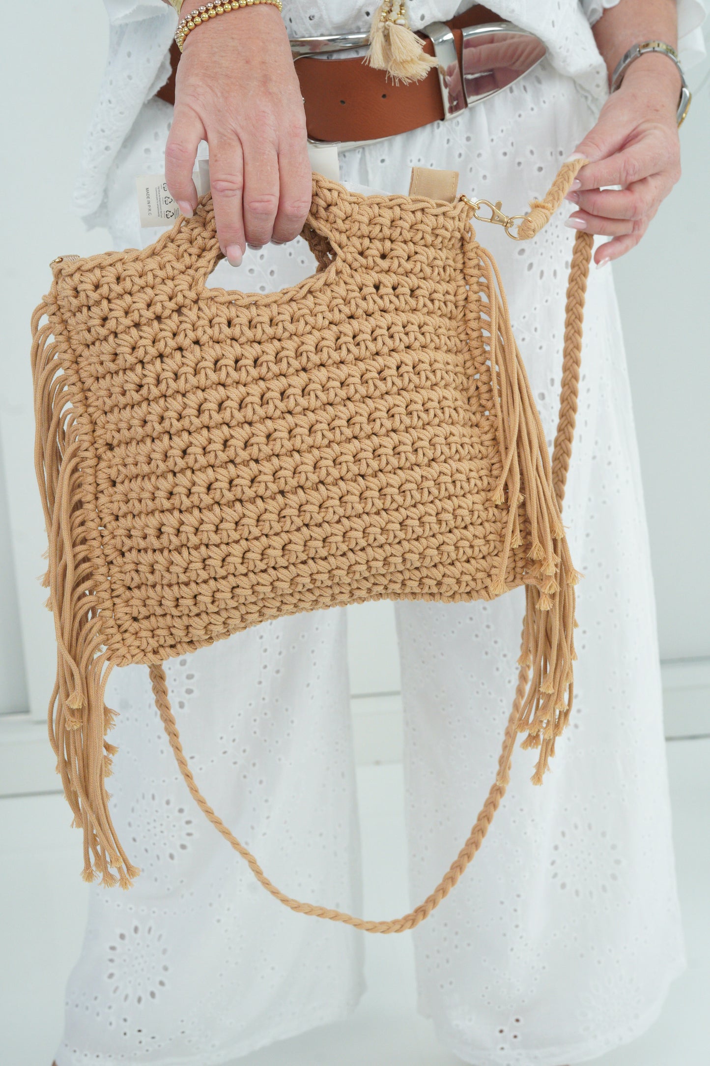 Boho-Häkeltasche in Cappuccino