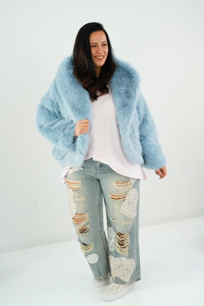 Webpelz-Jacke in Hellblau (40-42+)