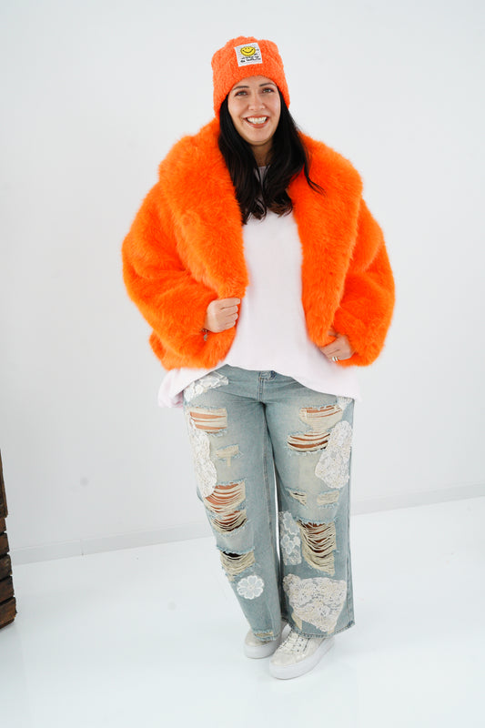 Webpelz-Jacke in Neon-Orange (40-42+)