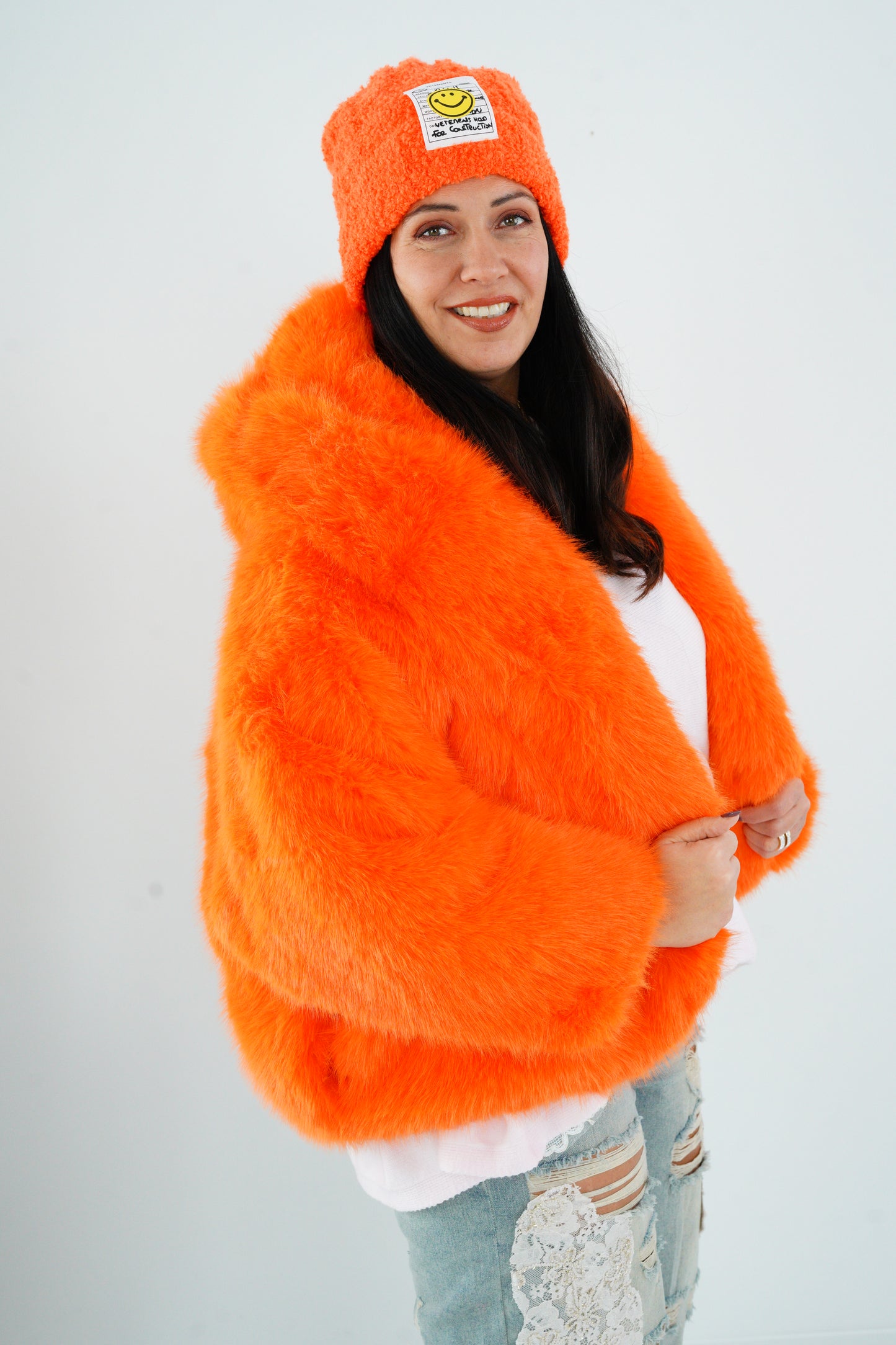 Webpelz-Jacke in Neon-Orange (40-42+)