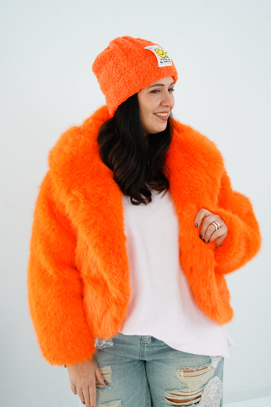 Webpelz-Jacke in Neon-Orange (40-42+)