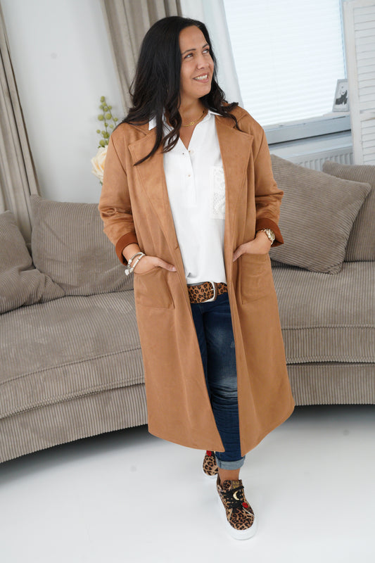 Kunstwaschleder-Mantel in Cognac (40-44)