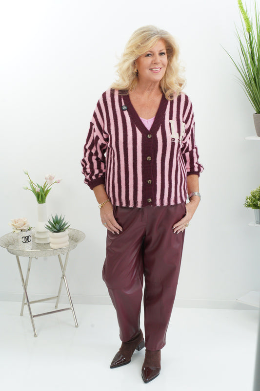 Ausgefallene Strickjacke in Bordeaux-Rosa