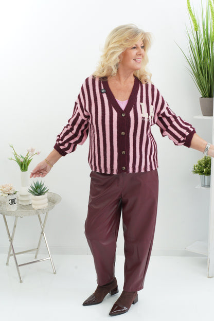 Ausgefallene Strickjacke in Bordeaux-Rosa