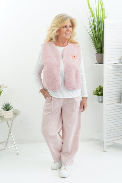 Flauschige Teddy-Weste in zartem Rosa (38-42)