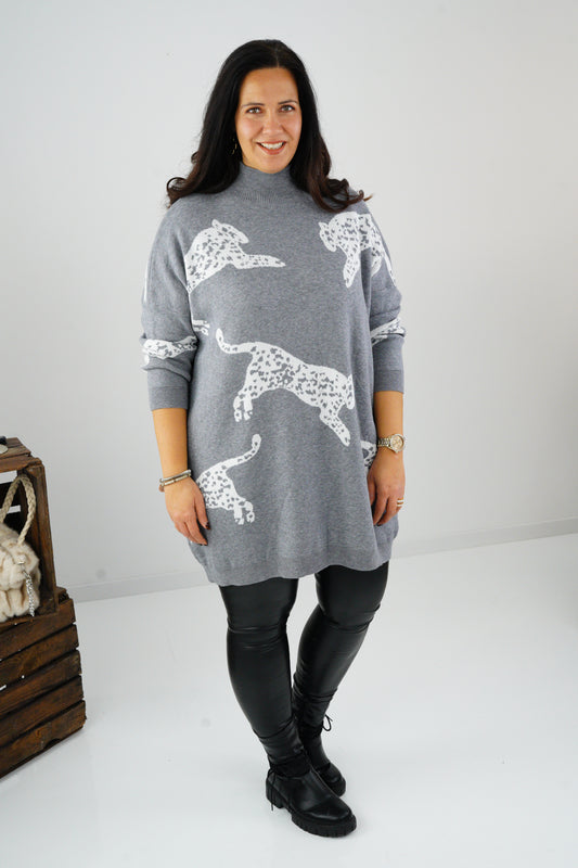 Long Pullover in Grau mit Weiß (42-46)