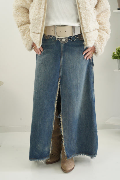 Jeansrock in Jeans-Blue mit lässigem Used-Look (M,L)