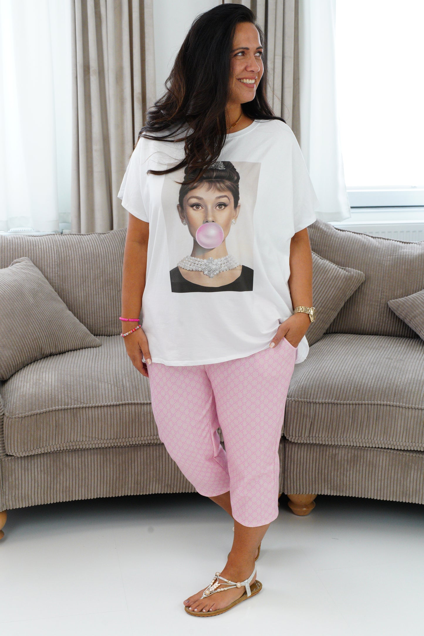 T-Shirt in Weiß mit Print (42-46+)