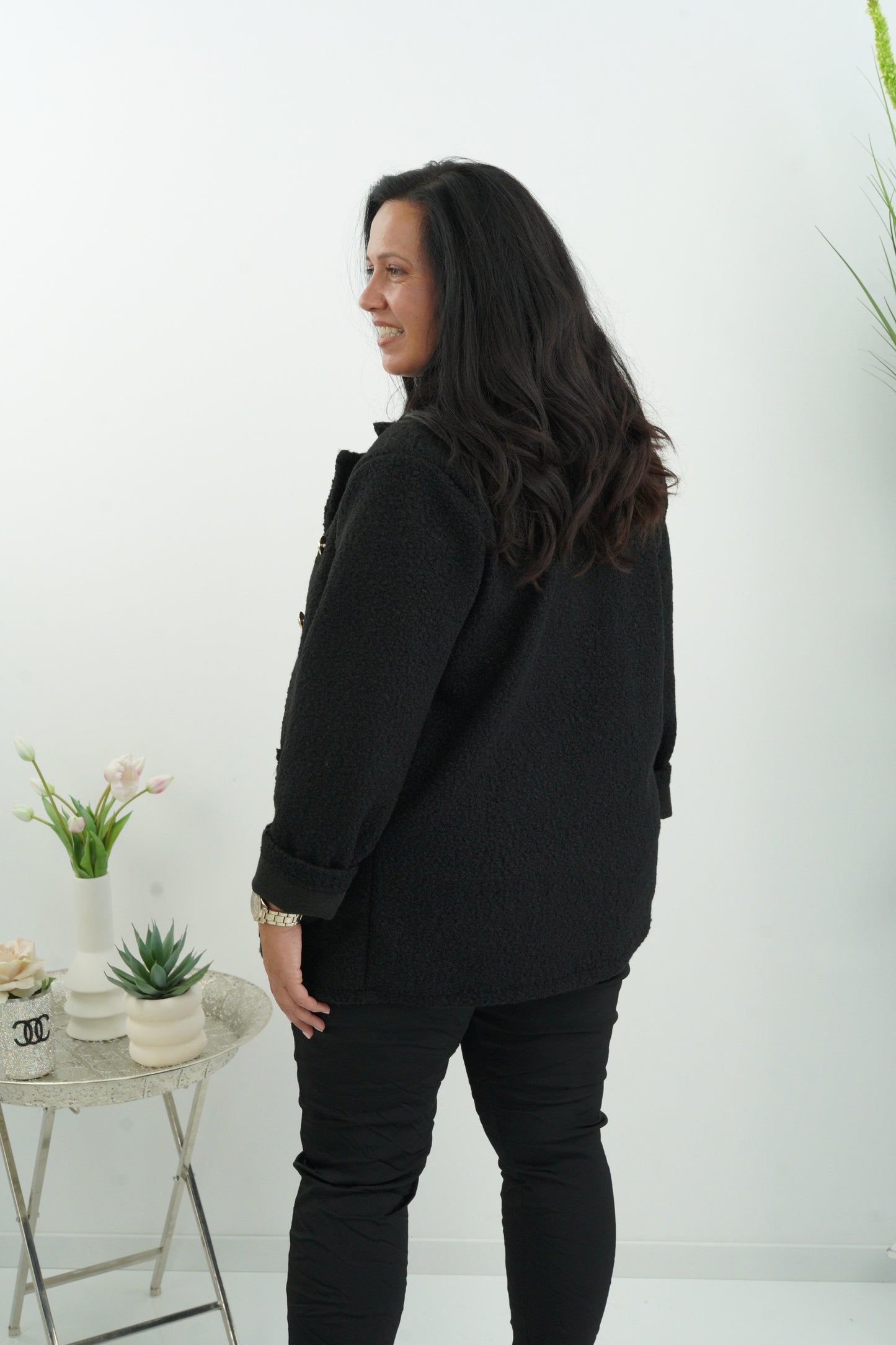 Elegante Bouclé-Jacke in Schwarz (38-44)