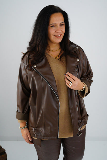 Kunstleder Jacke in Chocolate (44-46+)