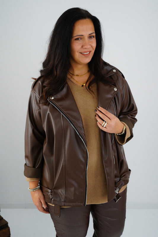 Kunstleder Jacke in Chocolate (44-46+)