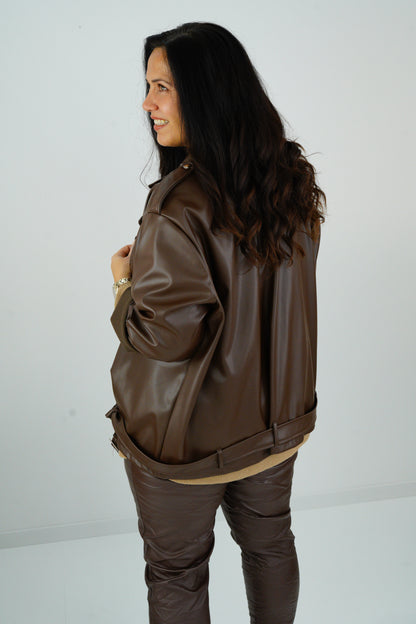 Kunstleder Jacke in Chocolate (44-46+)