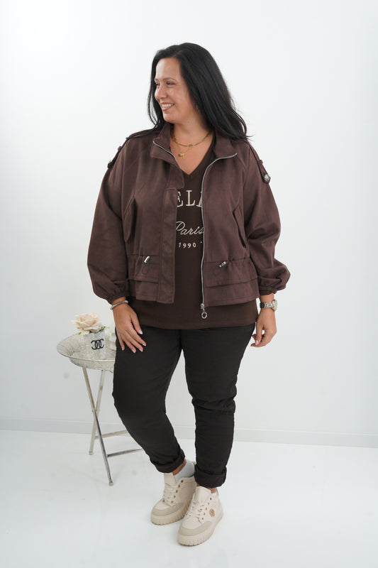 Blouson Jacke in Chocolate Veloursleder (38-44)