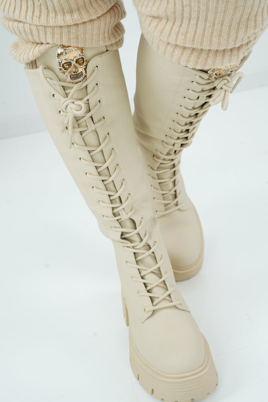 Schnürstiefel in Beige (36-41)