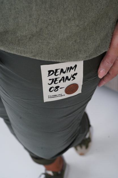 Lederimitat Joggpant in Khaki (40-44)
