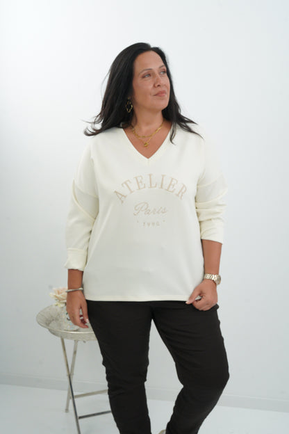 Sweatshirt in Ecru mit besonderem Kontrastdetail (40-44)