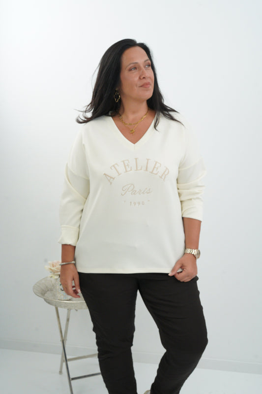 Sweatshirt in Ecru mit besonderem Kontrastdetail (40-44)