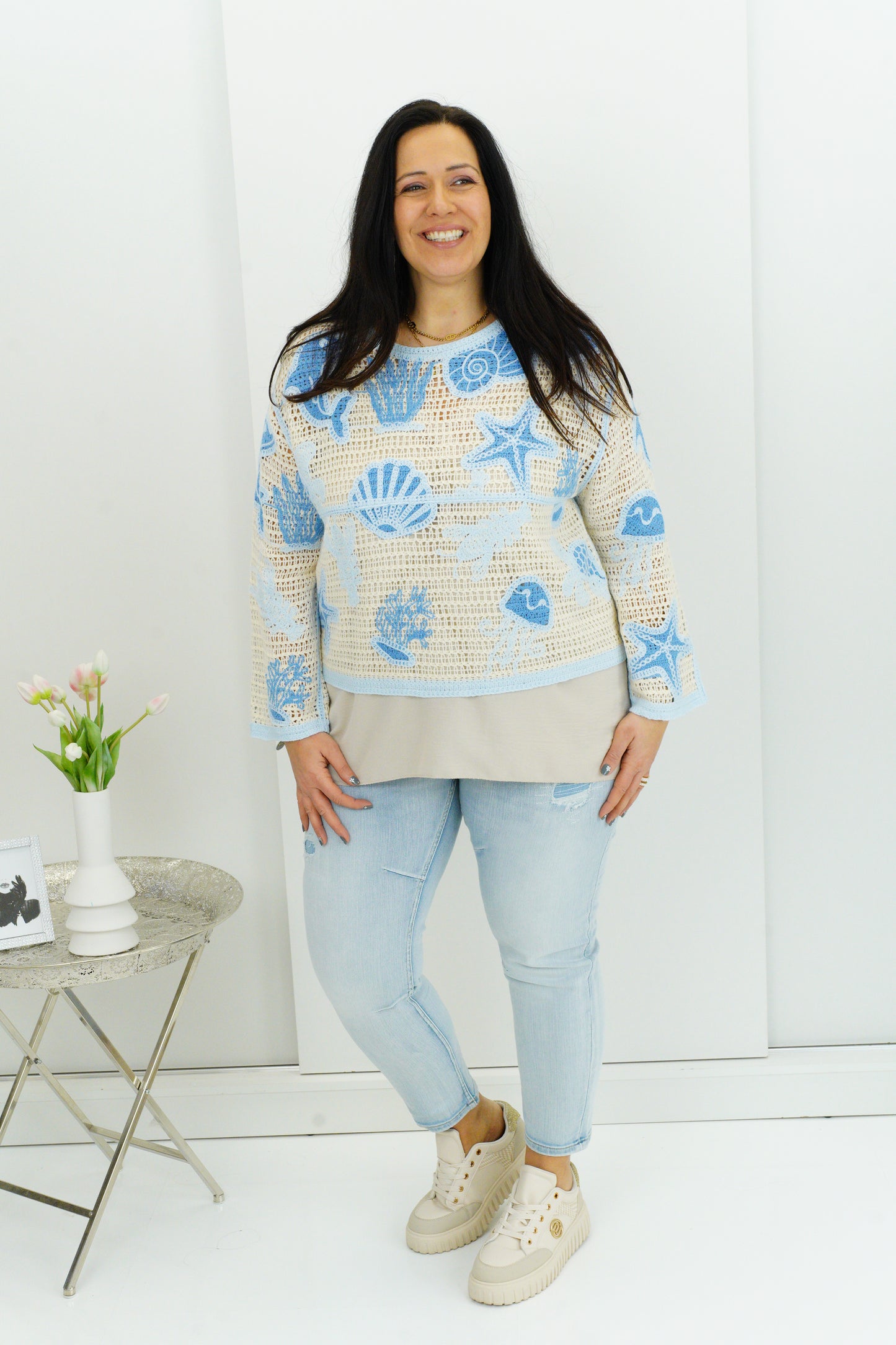 Pullover in Hellblau-Creme (38-42+)