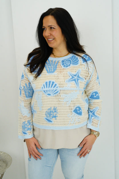Pullover in Hellblau-Creme (38-42+)